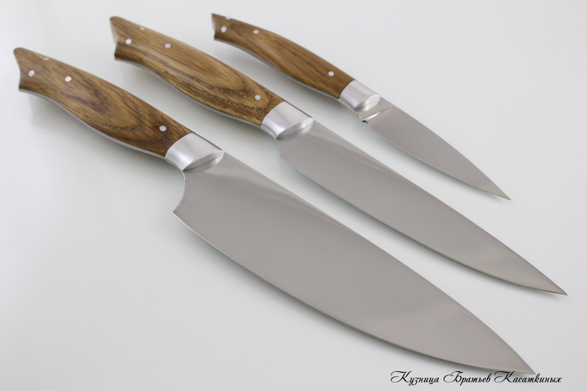 Кухонные ножи Kitchen Knife Set "Ratatouille". 95kh18 Steel. Oak All-Metal Handle. Aluminium Bolster 