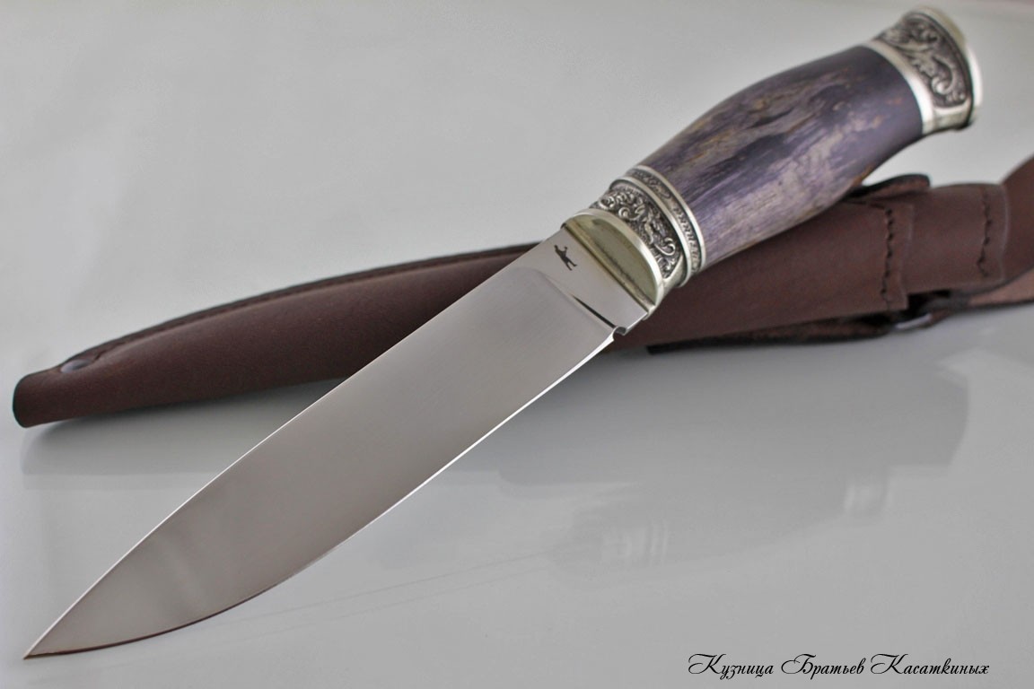 Hunting Knife "Zasapozhny". kh12mf Steel. Karelian Birch Handle. Melchior Bolster