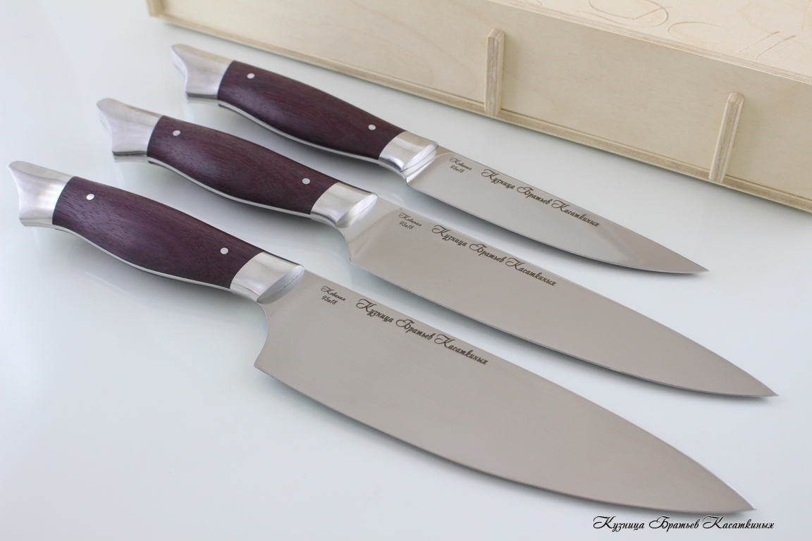 Кухонные ножи Kitchen Knife Set "Ratatouille". 95kh18 Steel (hammered). Amaranth Handle 