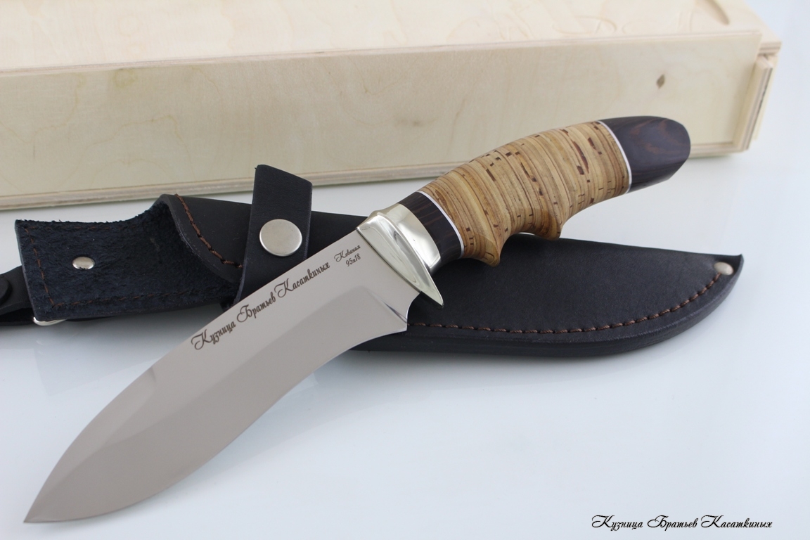 Hunting Knife "Voron". Stainless Steel 95h18. Birchbark and Wenge Handle