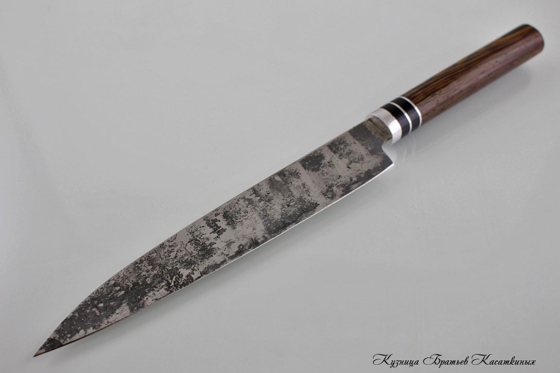 Japanese Kitchen Knife "Yanagiba". 95kh18 Steel (hammered). Wenge Handle