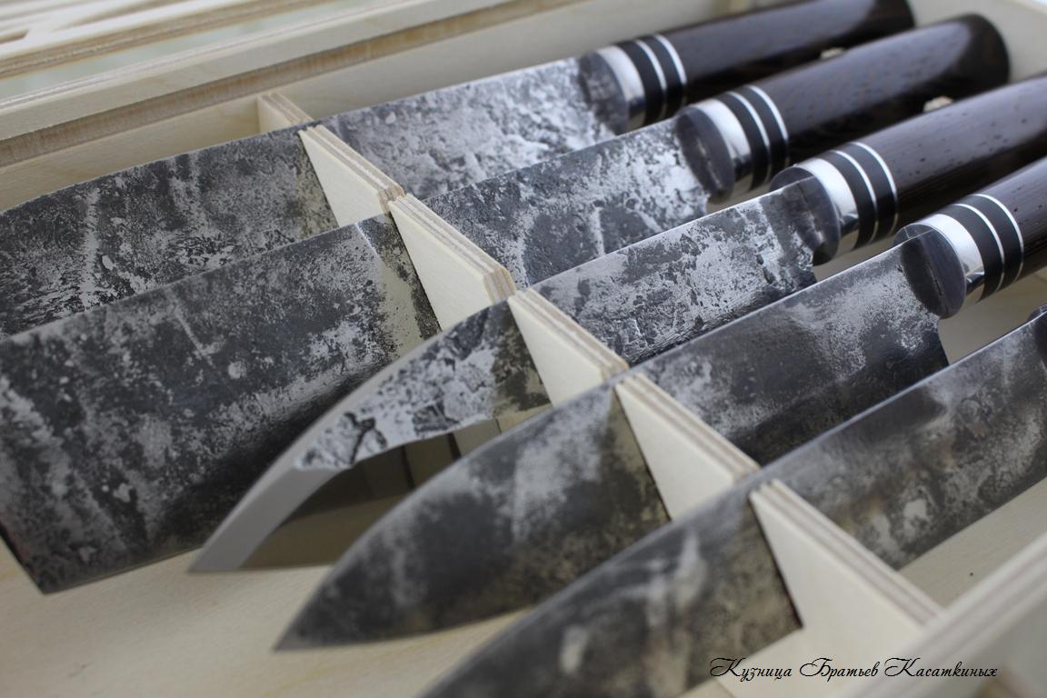 Kitchen Knife Set "Samurai". 95kh18 Steel (hammered). Wenge Handle. Aluminium Bolster