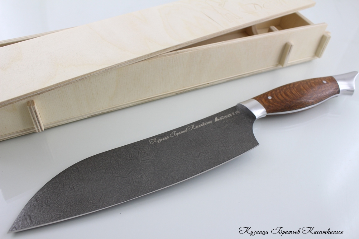 Santoku Knife. Bohler K100 Steel. Lacewood Handle 