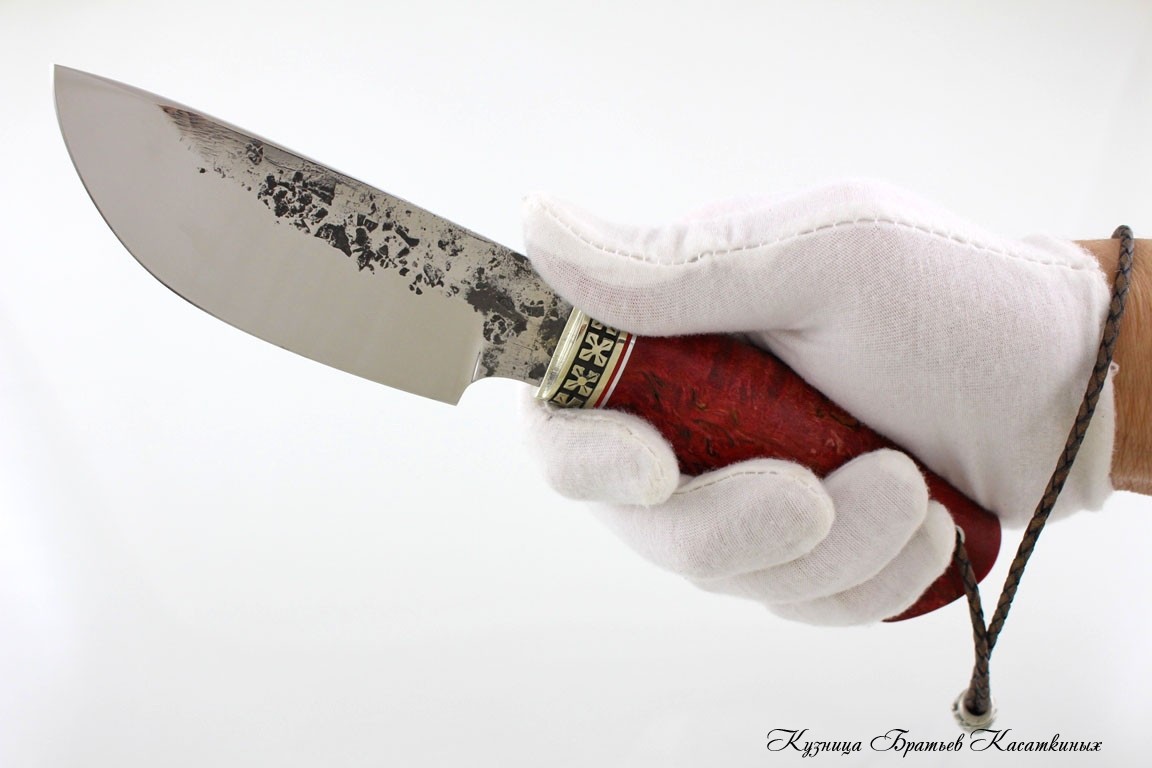 Hunting Knife "Sova". kh12mf Steel. Karelian Birch Handle (red)