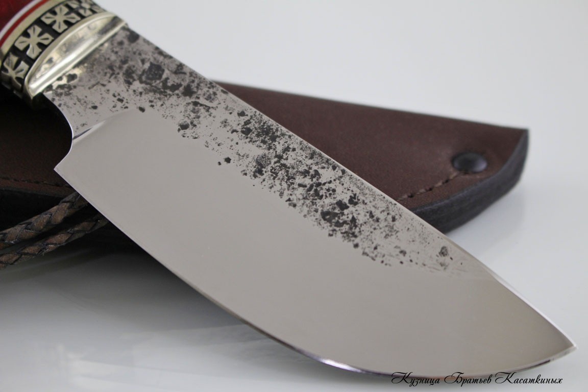 Hunting Knife "Sova". kh12mf Steel. Karelian Birch Handle (red)