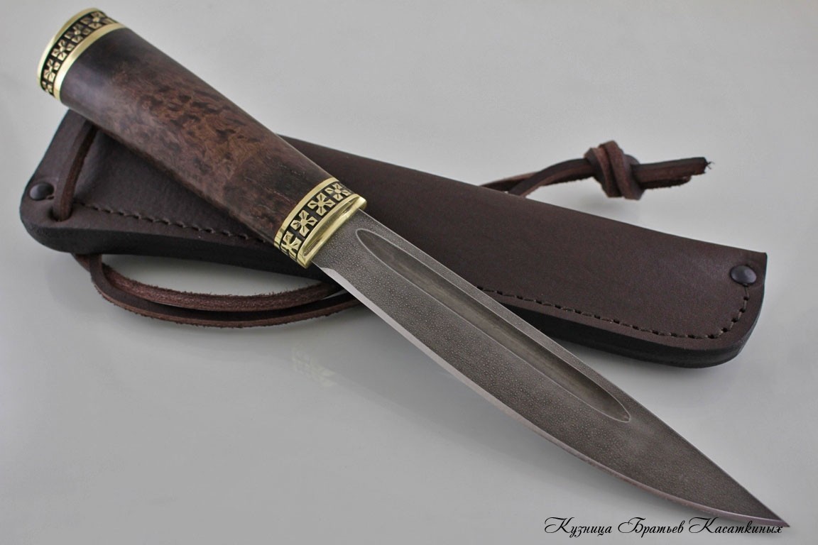 Yakutian knife (medium size). HV-5 Steel. Stabilized Karelian Birch handle, brass