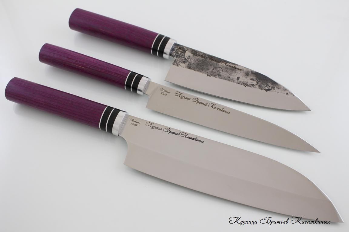 Kitchen Knife Set "Sacura". 95kh18 Steel (hammered). Amaranth Handle