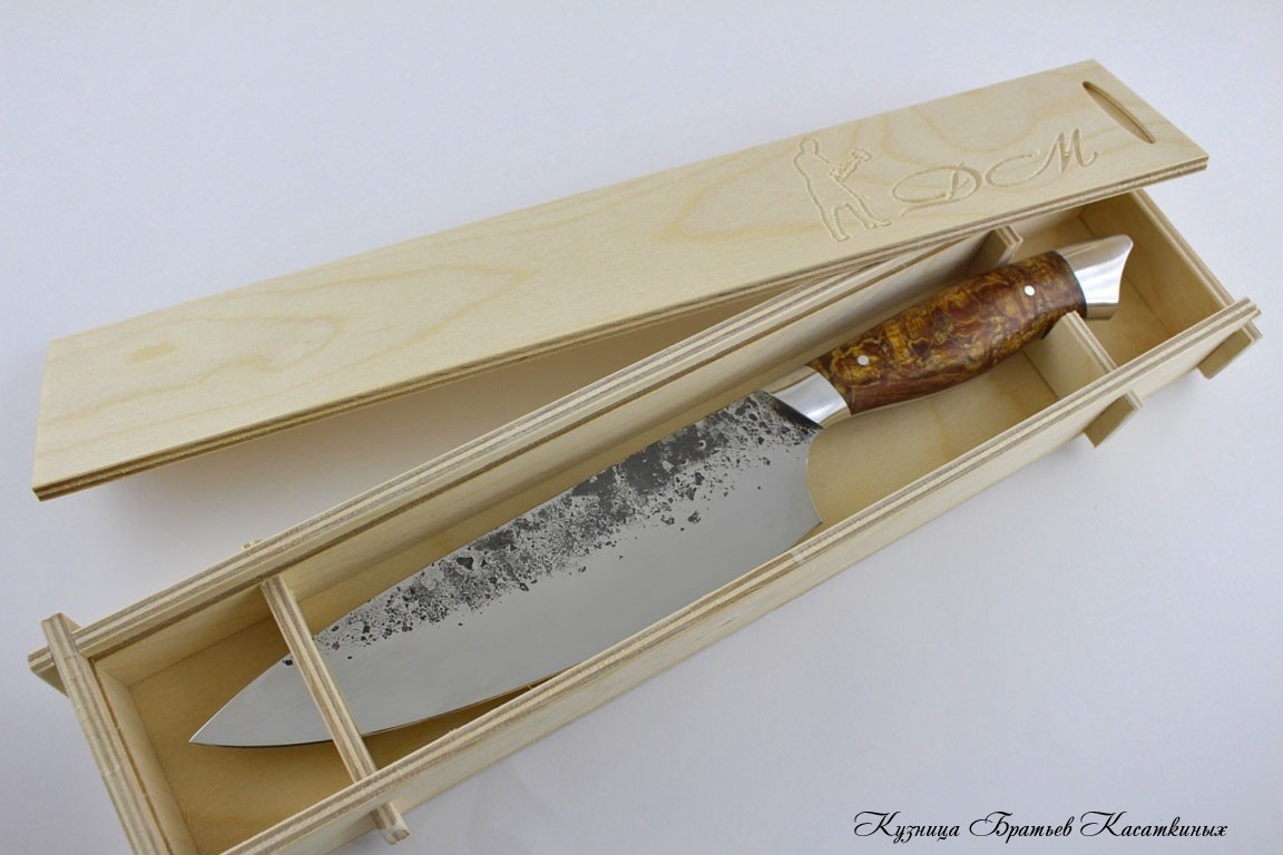 Chef's Knife "Ratatouille" Series. 95kh18 Steel (hammered). Karelian Birch Handle 