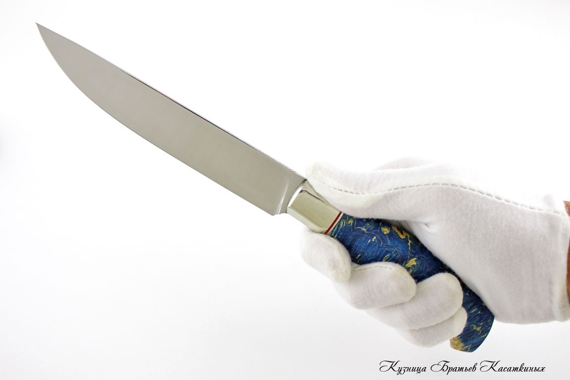 Hunting Knife "Finsky". kh12mf Steel. Maple Wood Wart (blue)