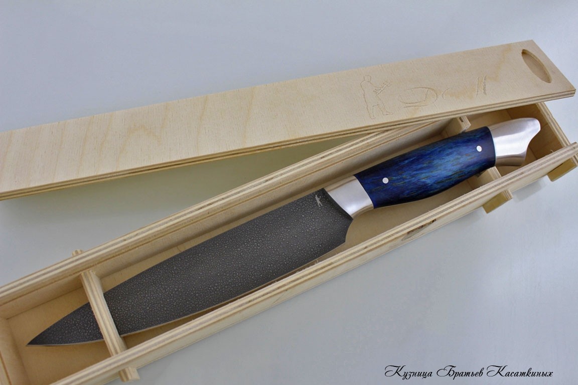 General-Purpose Kitchen Knife. KHV-5 Steel. Karelian Birch Handle (blue)