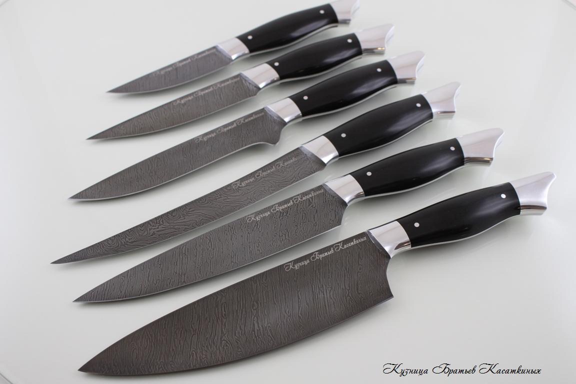 Кухонные ножи Kitchen Knife Set "Grand Ratatouille". Damascus Steel. Hard Rubber Handle 
