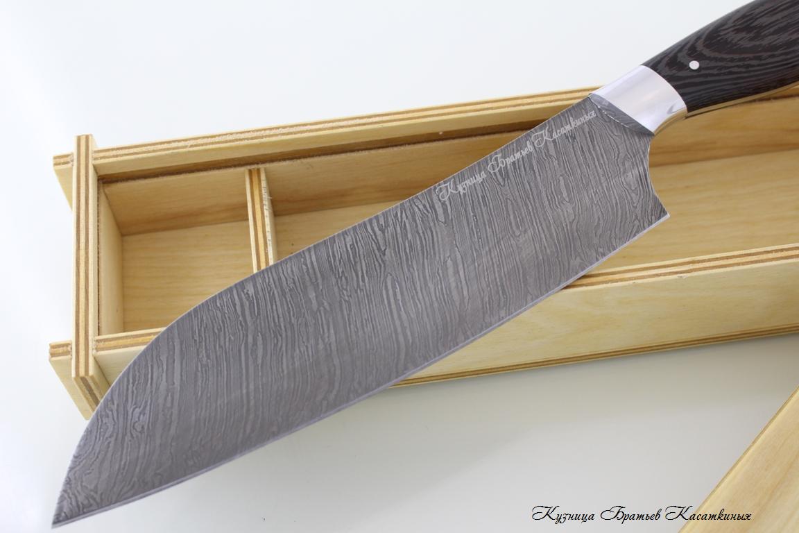 Santoku Knife. Damascus Steel. Wenge Handle