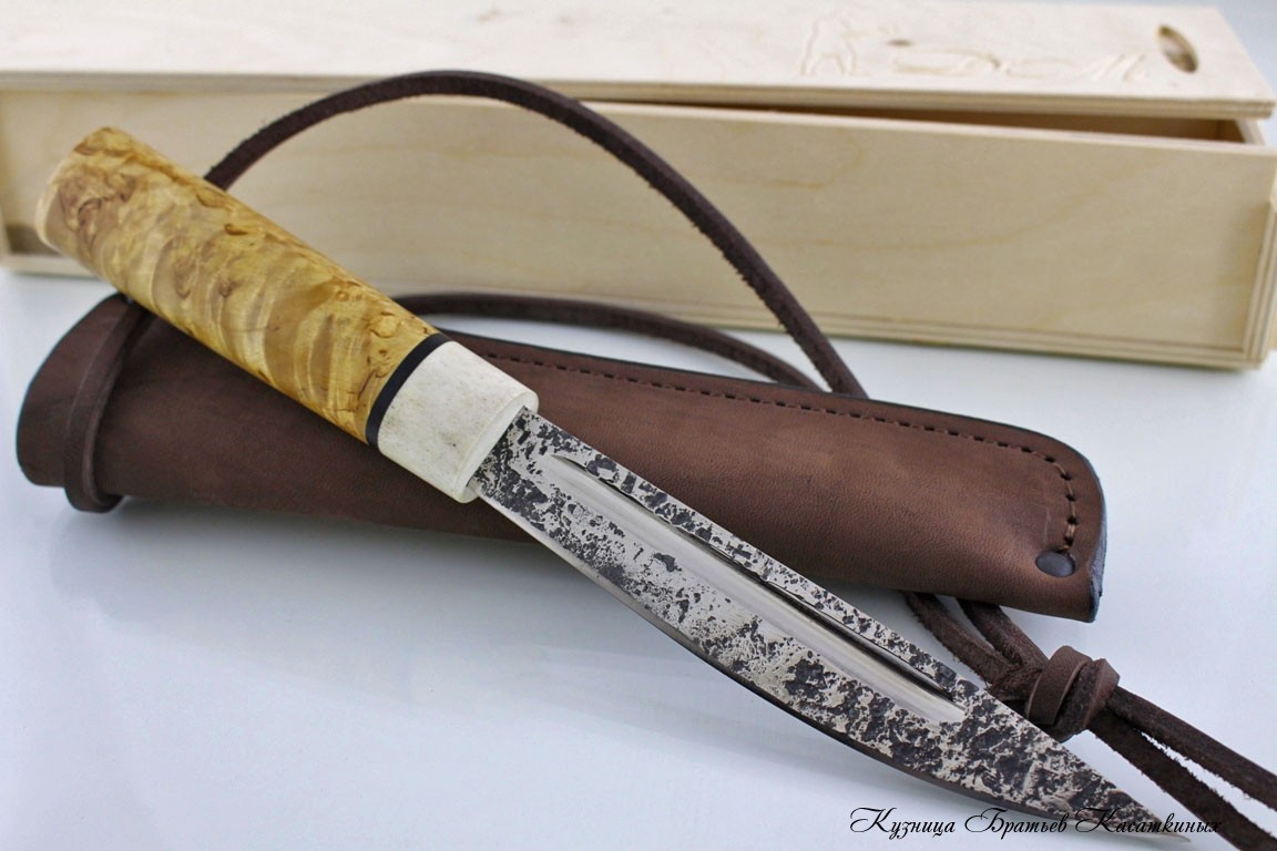 Yakutian knife (medium size). h12mf Steel. Stabilized Karelian Birch handle