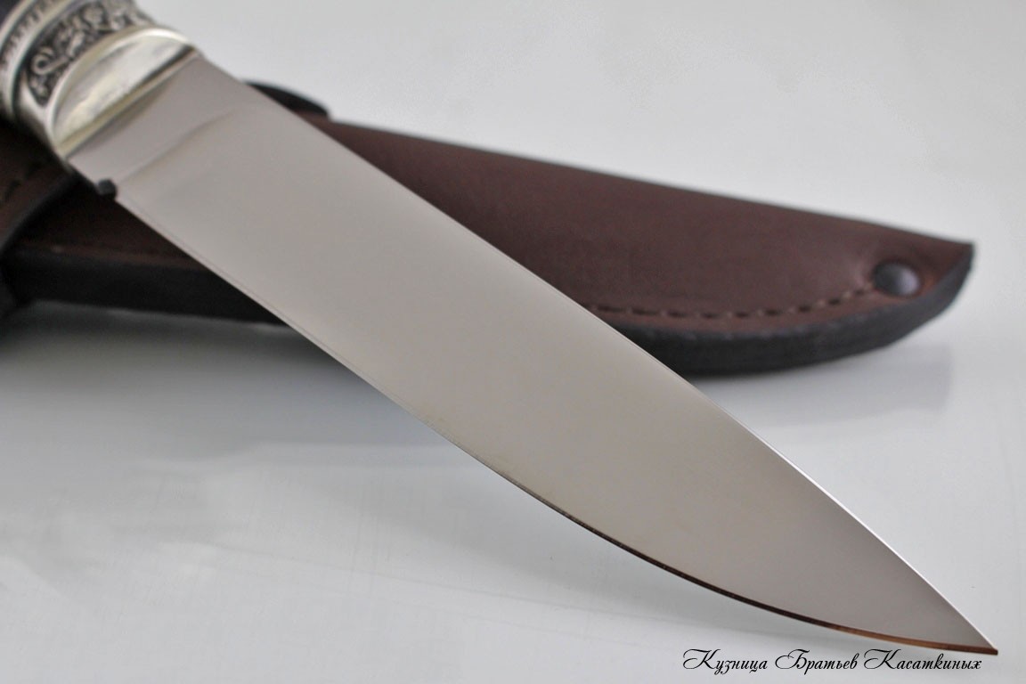 Hunting Knife "Zasapozhny". kh12mf Steel. Karelian Birch Handle. Melchior Bolster