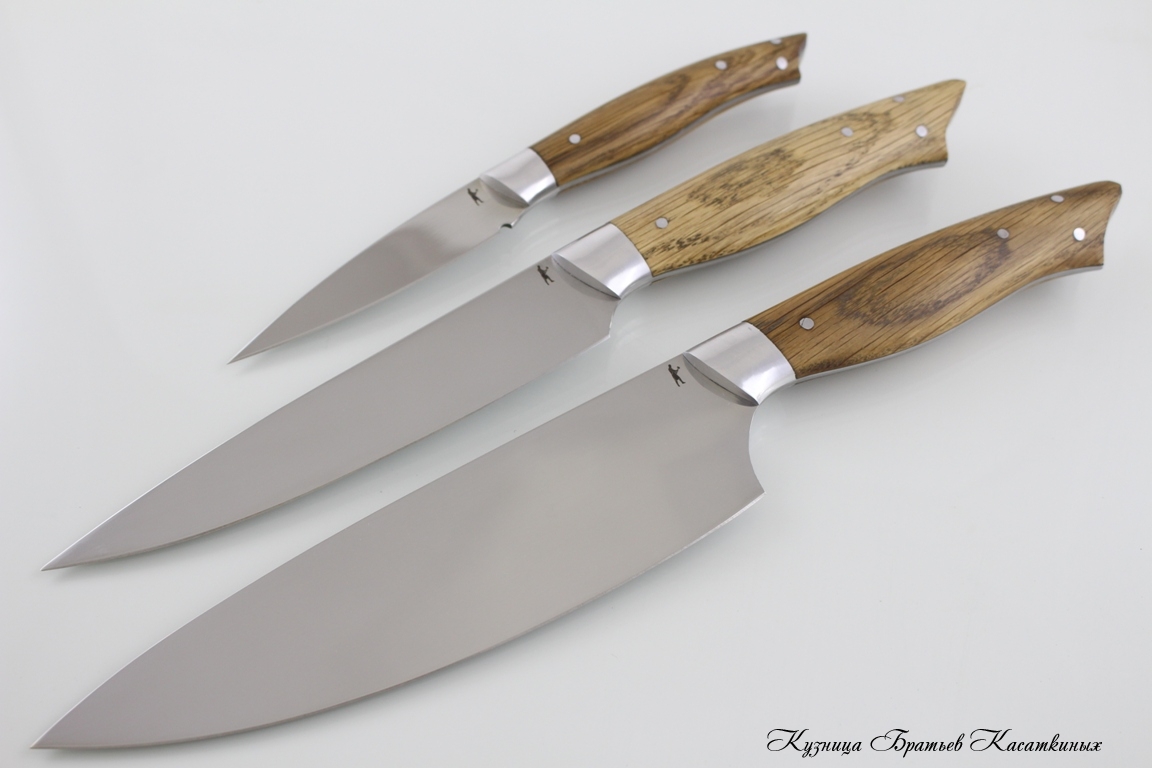 Кухонные ножи Kitchen Knife Set "Ratatouille". 95kh18 Steel. Oak All-Metal Handle. Aluminium Bolster 