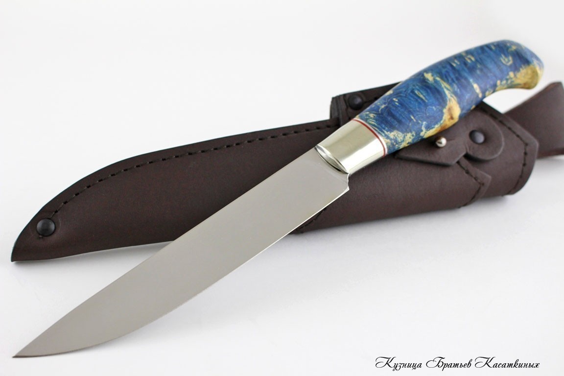 Hunting Knife "Finsky". kh12mf Steel. Maple Wood Wart (blue)
