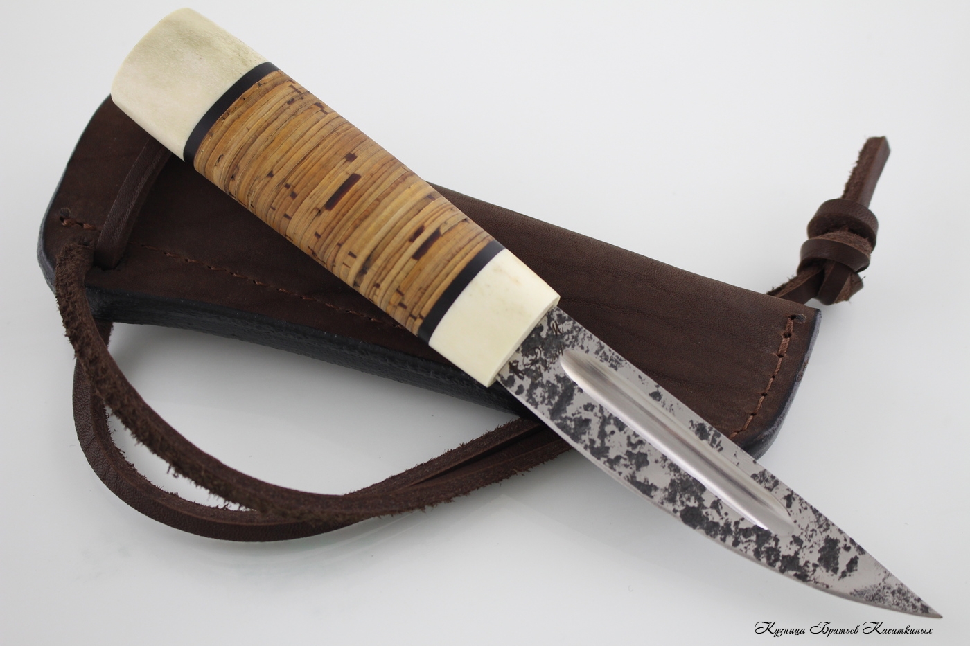 Yakutian knife (small size). Stainless Steel 95h18. Birchbark handle