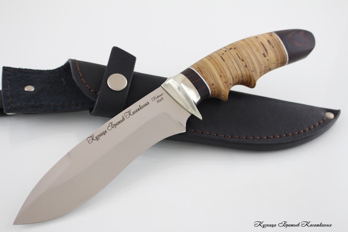 Hunting Knife "Voron". Stainless Steel 95h18. Birchbark and Wenge Handle
