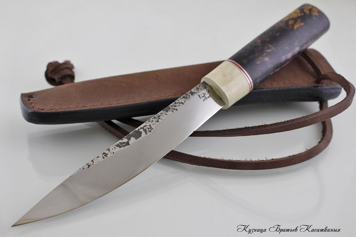 Yakut knife (medium size). h12mf Steel. Karelian Birch handle