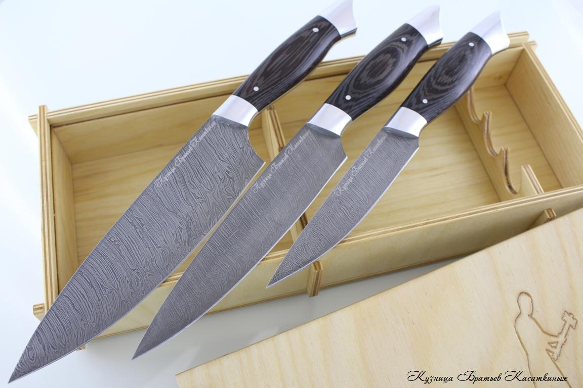 Кухонные ножи Kitchen Knife Set "Ratatouille". Damascus Steel. Wenge All-Metal Handle. Aluminium Bolster 