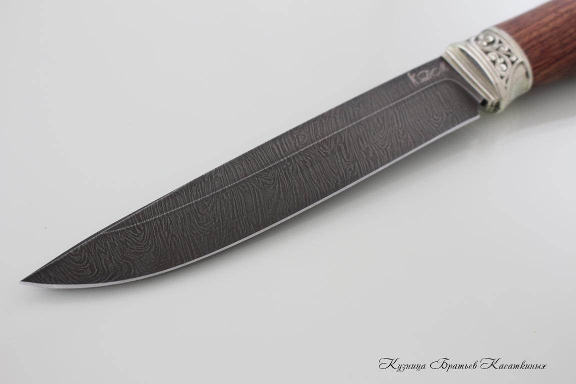 Охотничий нож "Лиса" Дамасская сталь. Рукоять дерево Бубинга Помеле.