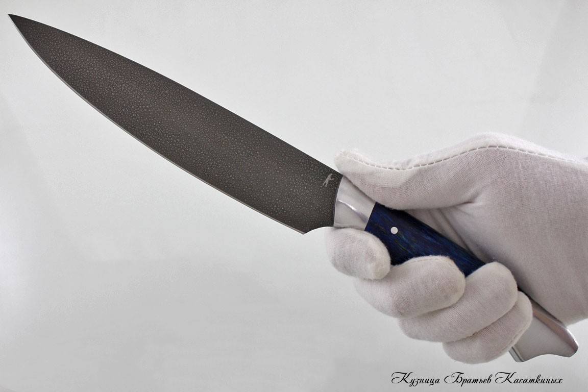 Кухонные ножи Kitchen Knife Set "Ratatouille". KHV-5 Steel (Extra Hard Steel). Karelian Birch Handle (blue) 