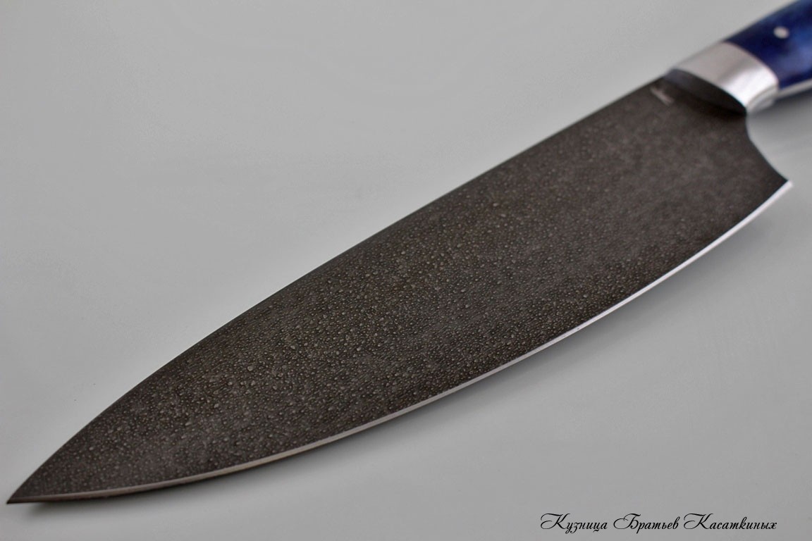 Chef's Knife. KHV-5 Steel. Karelian Birch Handle (Blue)