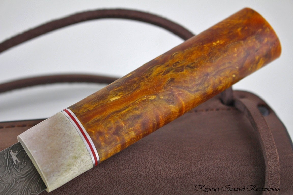 Yakutian knife (big size). Damascus Steel. Karelian Birch handle