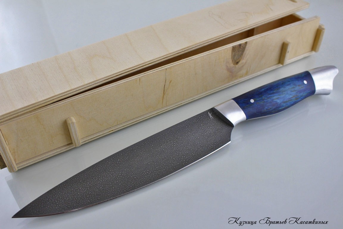 General-Purpose Kitchen Knife. KHV-5 Steel. Karelian Birch Handle (blue)