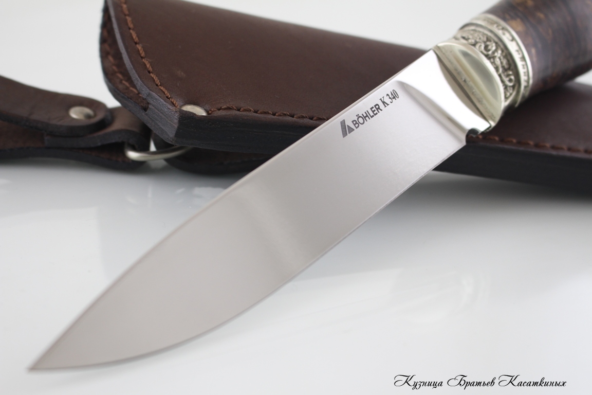 Hunting Knife "Zasapozhny". Bohler k 340 Steel. Karelian Birch Handle (brown)