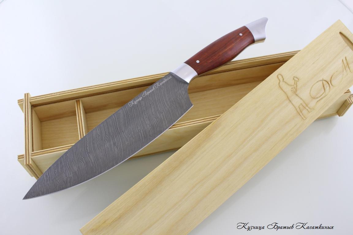 Chef's Knife. Damascus Steel. Padouk Handle Бубинга Помеле
