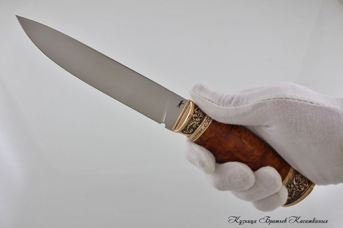 Hunting Knife "Zasapozny" Stainless Steel 95h18. Karelian Birch Spalt Handle. Bronze Bolster