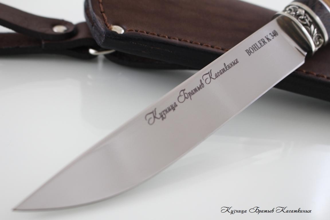 Hunting Knife "Lisa". Bohler k 340 Steel. Birchbark and Wenge Handle
